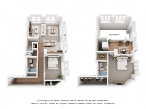 Floor plan for 2 beds, 3 baths, 1385 sqft